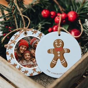 Lebkuchenmann Blau Gepunktet Weihnachtsfoto Keramik Ornament