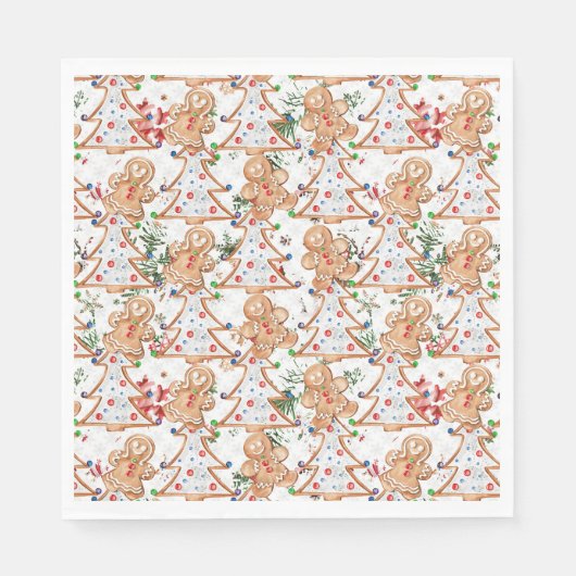 Lebkuchenmann, Frau und Weihnachtsbaum Serviette (Vorderseite)