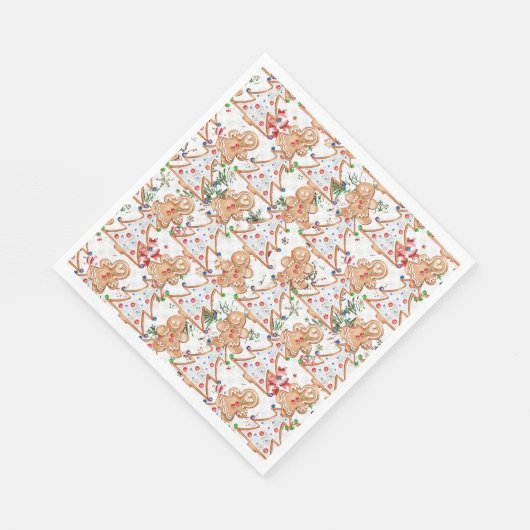 Lebkuchenmann, Frau und Weihnachtsbaum Serviette (Ecke)