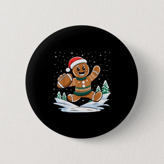 Lebkuchenmann-Fußball-hässliche Weihnachtspyjamas Button (Vorderseite)