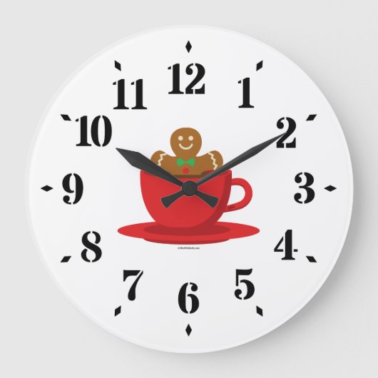 Lebkuchenmann in heißer Schokolade-Rot-Cup Große Wanduhr (Vorderseite)