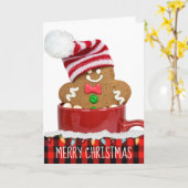 Lebkuchenmann in roter Tasse Karte (Gelbe Blume)