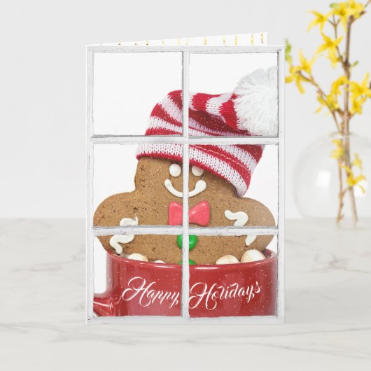 Lebkuchenmann in roter Tasse mit Fenster Karte (Gelbe Blume)