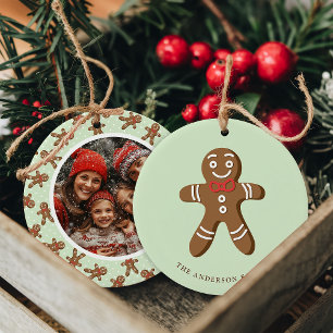 Lebkuchenmann-Mint-Polka-Punkt-Weihnachtsfoto Keramik Ornament