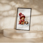 Lebkuchenmann mit einer Kaffeetasse in Schneeplaka Poster