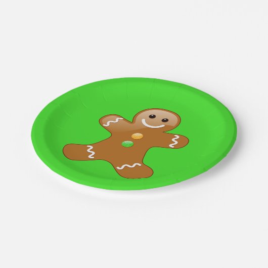 Lebkuchenmann mit orangefarbenen und grünen Tasten Pappteller (Schrägansicht)