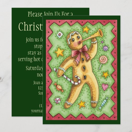 Lebkuchenmann mit Weihnachtscreme Einladung (Vorne/Hinten)