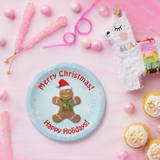 Lebkuchenmann mit Weihnachtshut Pappteller (Party)