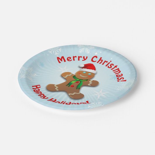 Lebkuchenmann mit Weihnachtshut Pappteller (Schrägansicht)