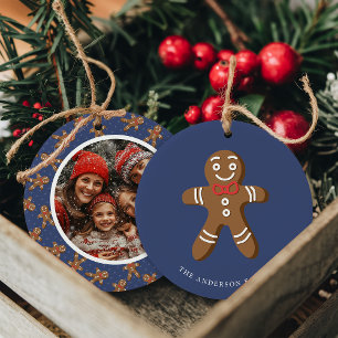 Lebkuchenmann Navy Polka Dot Weihnachtsfoto Keramik Ornament