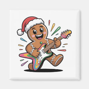 Lebkuchenmann spielt E-Gitarre elektrischer Weihna Magnet