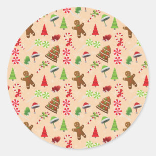 Lebkuchenmann, Süßigkeiten und Weihnachtsmannmütze Runder Aufkleber