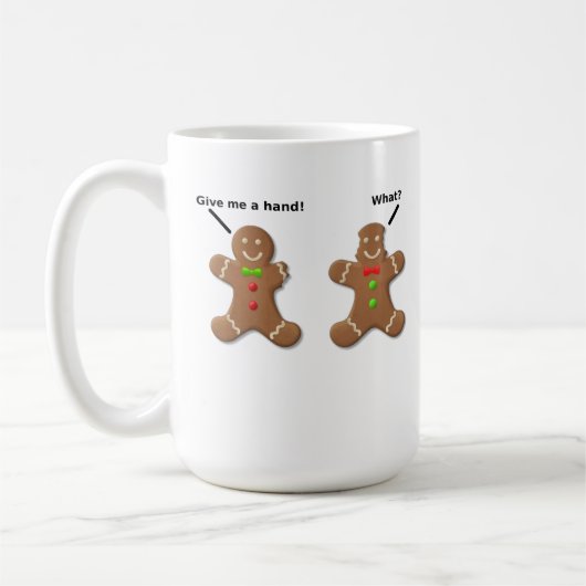 Lebkuchenmänner geben mir einen Mann, der dumm uma Kaffeetasse (Links)