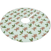 Lebkuchenmänner und Stechpalmen-Muster Polyester Weihnachtsbaumdecke (Schrägansicht)