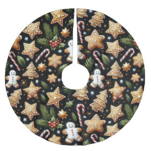 Lebkuchenmänner und Zuckerstangen Weihnachten Polyester Weihnachtsbaumdecke
