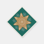 Lebkuchenstern und Schneeflocken Aquamarin Serviette (Ecke)