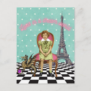 Lebt in einer Traumwelt Funky Vintage Mädchen Postkarte