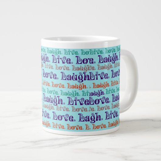 Lebt Lachen-Liebe-aufmunternde Wort-aquamarines Jumbo-Tasse (Vorderseite Rechts)