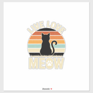 Lebt Liebt Mieze Vintage-Katze-Sonnenuntergangs-De Aufkleber