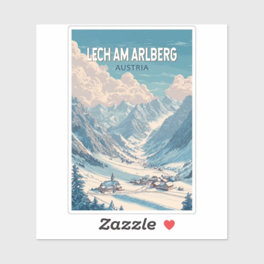 Lech am Arlberg Österreich Illustration Travel Art Aufkleber (Blatt)