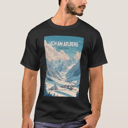 Lech am Arlberg Österreich Illustration Travel Art T-Shirt (Vorderseite)