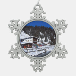 Lech Austria Winter Holiday Card Poster Foto Bloc Schneeflocken Zinn-Ornament