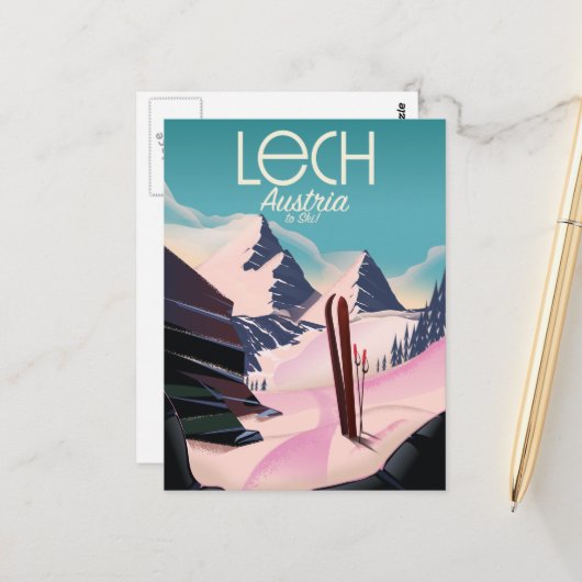 Lech Österreich Ski-Plakat. Postkarte (Vorderseite/Rückseite Beispiel)