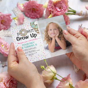 Lecker Lecker 'Donut Grow Up' Foto Kindergeburtsta Einladung