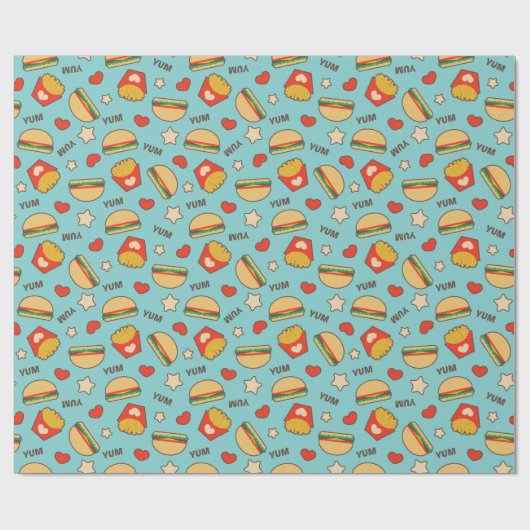 Leckere Cheeseburger u. Pommes-Frites Geschenkpapier (Flach)