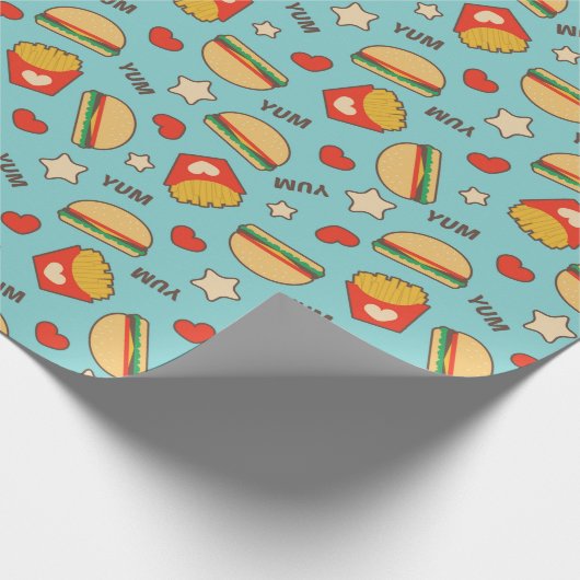Leckere Cheeseburger u. Pommes-Frites Geschenkpapier (Ecke)