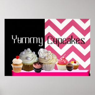 LECKERE CUPCAKES WÜSTEN GESCHÄFT / ROSA WEISS CHEV POSTER
