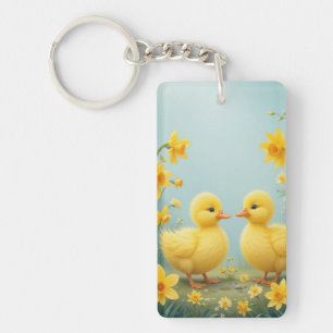 Leckere Ducklings unter Daffodien Schlüsselanhänger