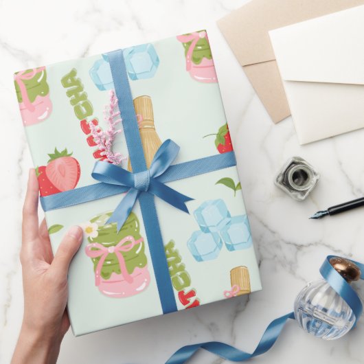 Leckere Erdbeer-Matcha mit Schleife Geschenkpapier (Schenken)