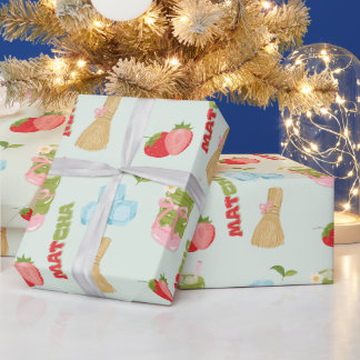 Leckere Erdbeer-Matcha mit Schleife Geschenkpapier