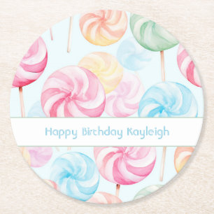 Leckere Kaulollipops Fantasie Geburtstag Runder Pappuntersetzer