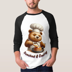 Leckere Pfannkuchen kochender, lächelnder Bär-Koch T-Shirt