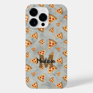 Leckere Pizzastücke vintage graues Muster Monogram iPhone 14 Pro Max Hülle