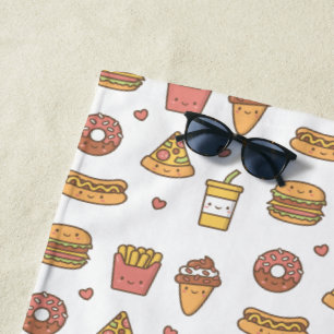 Leckere Pommes Pizza Burger Limonade Eis Hot Dog Strandtuch