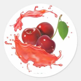 Leckere saftige Kirschen. Frucht T-Shirt. Runder Aufkleber