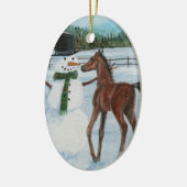 Leckere Schneemann-Fohlen-Weihnachtsverzierung Keramik Ornament (Links)