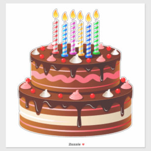 Leckere Schokoladen-Geburtstagstorte mit Kerzen Aufkleber