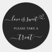 Leckerei der Schwarz-weißen Gastgeschenk Hochzeit Runder Aufkleber (Vorderseite)