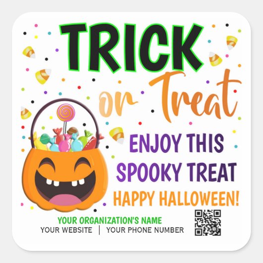 Leckerei des QR-Codes für Trick oder Treat Hallowe Quadratischer Aufkleber (Vorderseite)