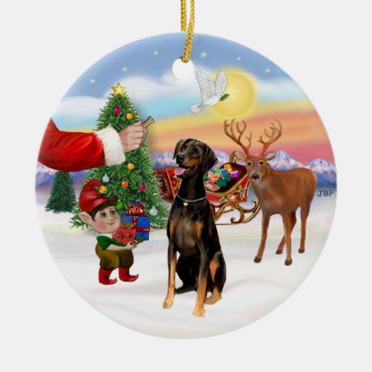 Leckerei des Weihnachtsmanns - Doberman Pinscher ( Keramikornament (Vorne)