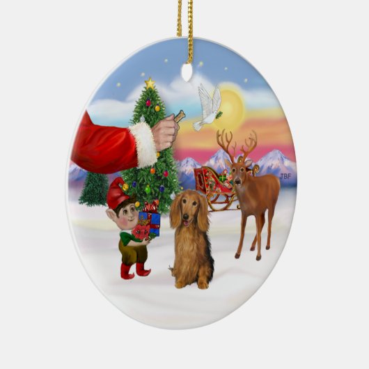 Leckerei für eine langhaarige Dackel Keramikornament (Rechts)