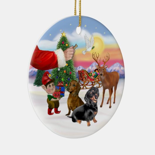 Leckerei für zwei Dackeln Keramik Ornament (Rechts)