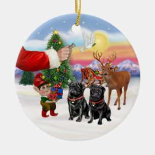 Leckerei für zwei schwarze Möpse Keramikornament