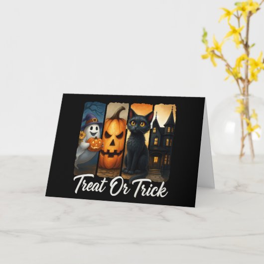 "Leckerei oder Trick" Halloween Pinselstriche Gruß Karte (Gelbe Blume)