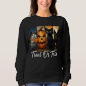 "Leckerei oder Trick" Halloween Pinselstriche Katz Sweatshirt (Vorderseite)