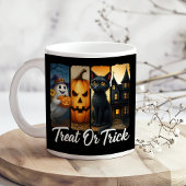 "Leckerei oder Trick" Halloween-Pinselstrichkatze Kaffeetasse
